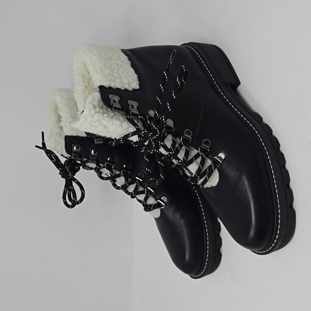 Bernardo Faux Fur Black Leather Hiker Boots Size 7